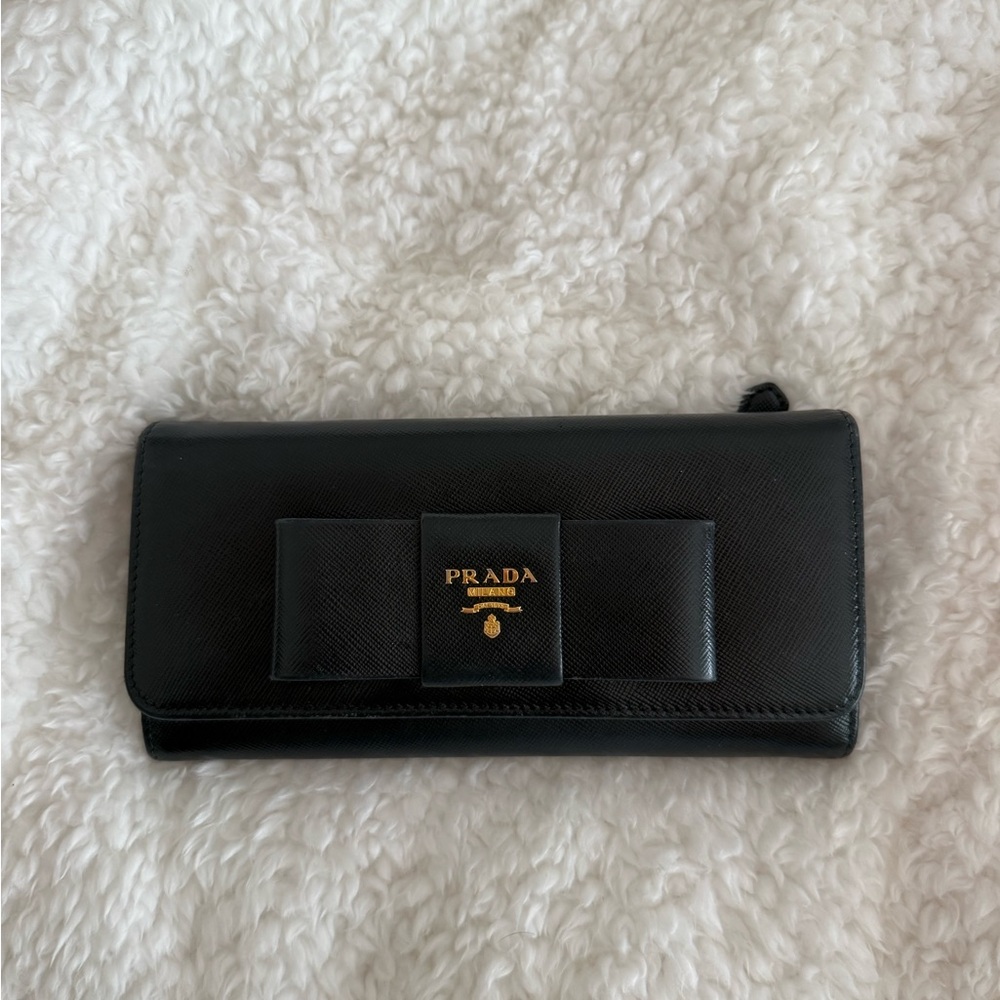 Prada Black Leather Bow Wallet